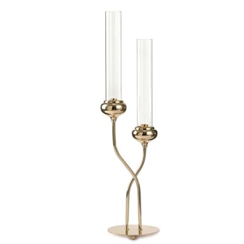 CANDELABRO IRON 2 FIAMME INTRECCIATO GOLD 21X16H41